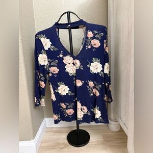 Heart Hips Navy Floral Blouse
